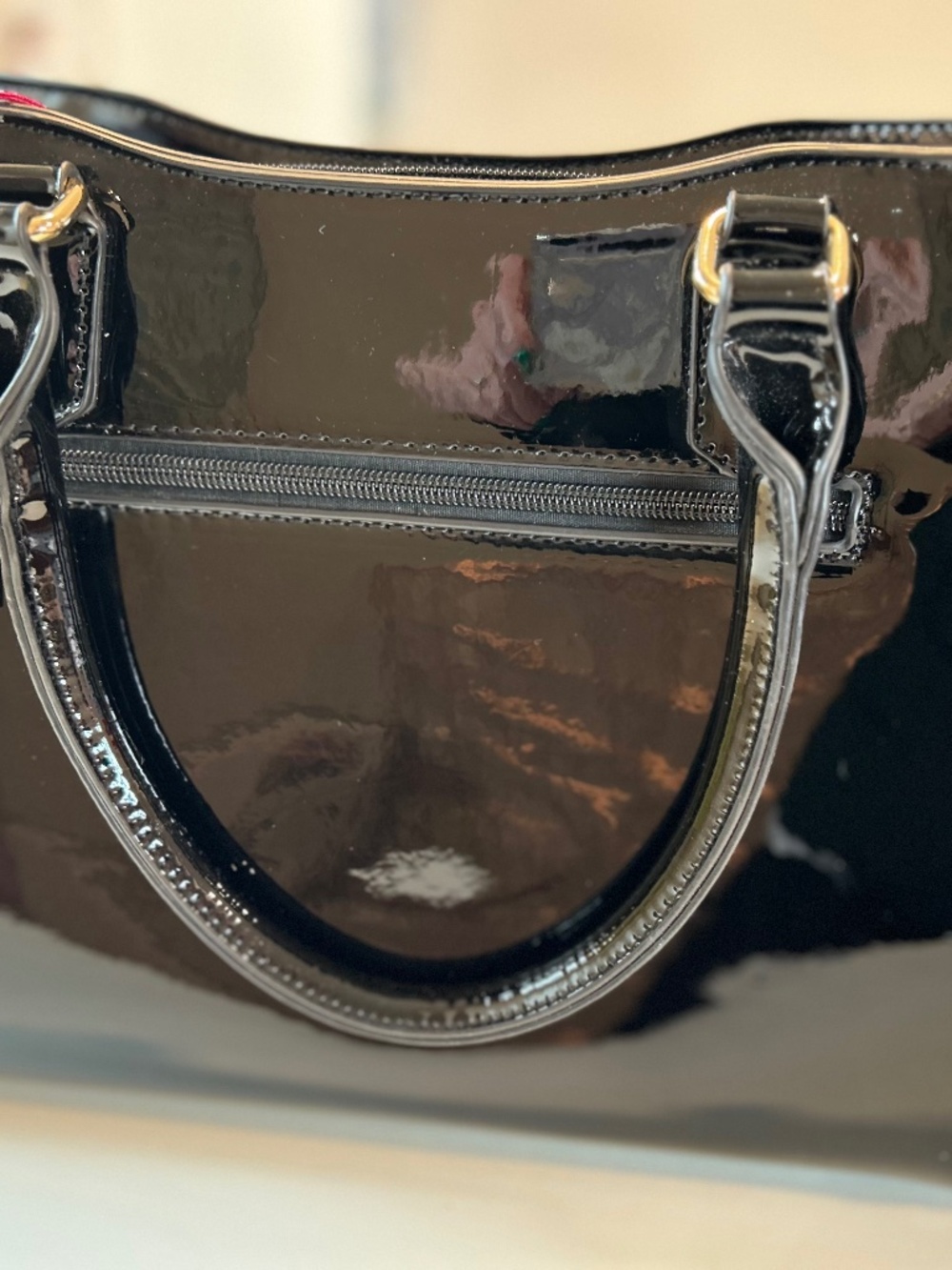 LJOSEIND Shiny Black Patent Leather Handbag Shoulder Bag